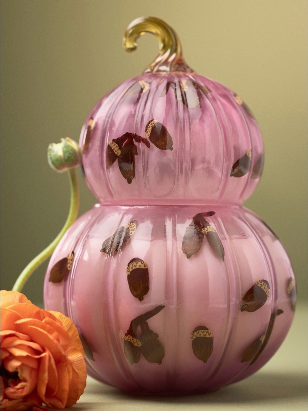 Anthropologie gourmand pumpkin sweet vanilla handpainted glass candle, NEW!!